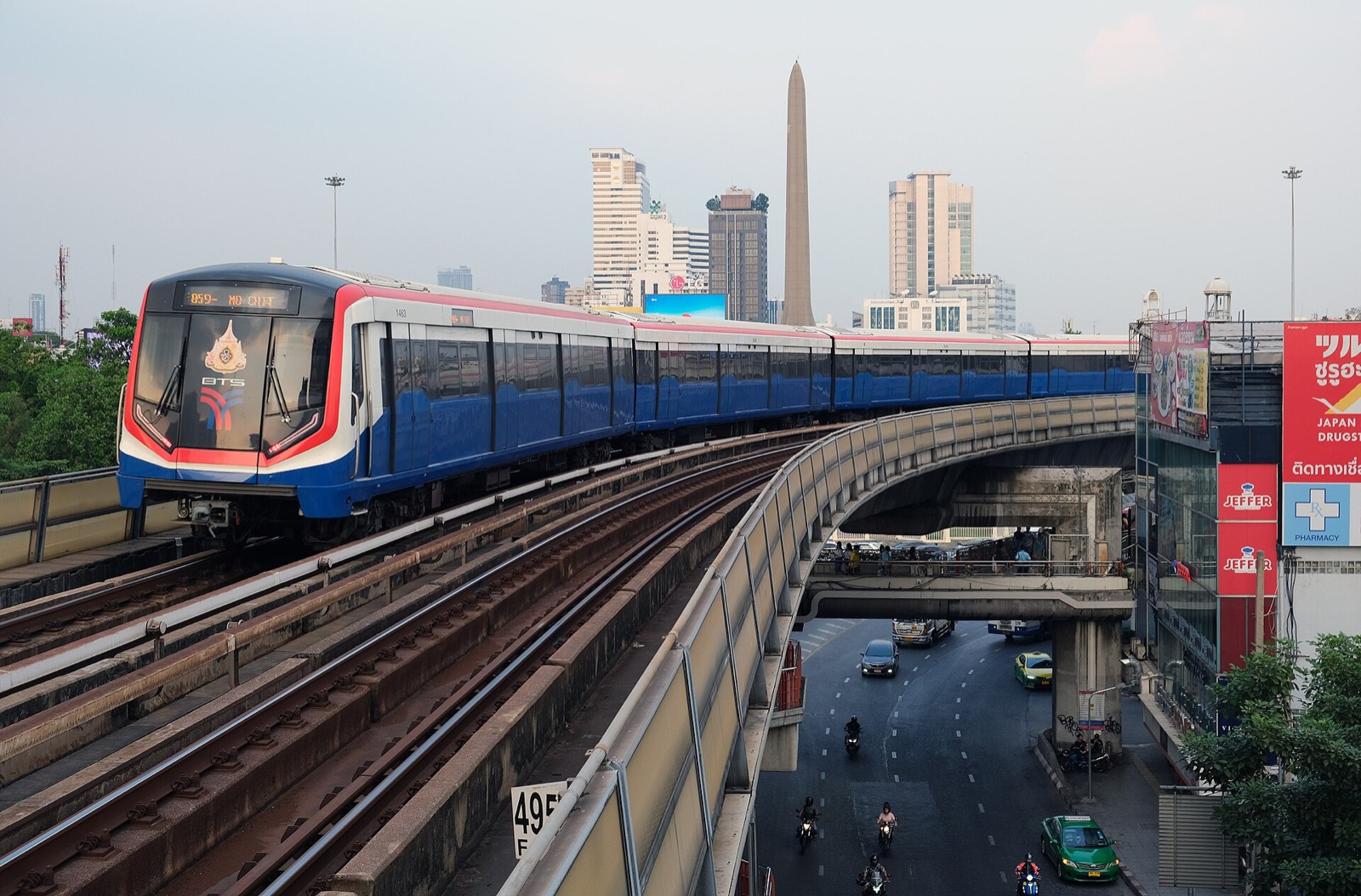 BTS Skytrain crossing elevated tracks in Bangkok